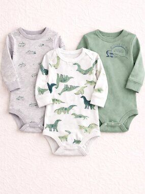 NWT Carter’s Baby Boy Onesies 3 Pack Size 3 Months Dinosaur Bodysuits Green Gray
